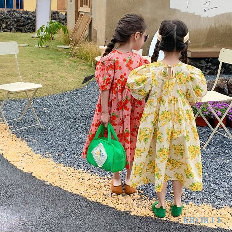 Đầm Công Chúa Chữ a Tay Phồng Cột Dây Lưng Thời Trang Mùa Hè Cho Bé Gái