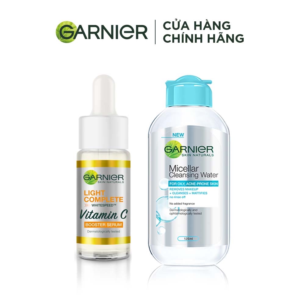 Bộ đôi Tinh chất sáng da Garnier Bright Complete Booster Serum 15ml &amp; Nước Tẩy Trang Garnier Micellar Water 125ml