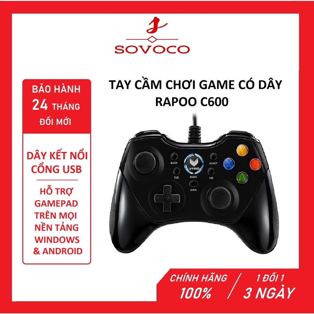 Tay cầm chơi game có dây Rapoo V600 - Cổng USB - HÀNG CHÍNH HÃNG 100% - BẢO HÀNH 24 THÁNG ĐỔI MỚI