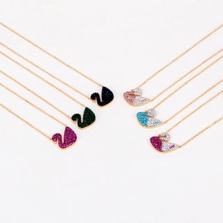 Dây Chuyền Ngắn Bằng Thép Titan Swarovski Mặt Hình Thiên Nga Đính Đá Thời Trang Cho Nữ