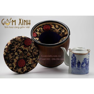 Bao ủ_giỏ ủ ấm kèm ấm tích Bát Tràng 1.5 lít (dòng men lam cổ cao cấp)