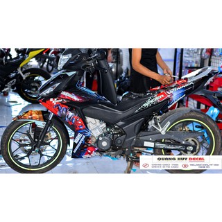 Tem trùm xe Winner Đỏ Đen Spider 150 V1, độ thiết kế team dán phủ decal xe máy giá rẻ đẹp
