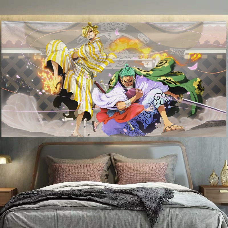 Ins Anime One Piece Treo Vải Nền Vải Sinh viên Ký túc xá Trang trí Phòng Trang trí Thảm Cho thuê Nhà ở Không đục lỗ Vải dán tường Những gì bạn thấy là những gì bạn nhận được