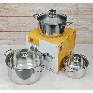 Bộ Nồi Fivestar - Bộ 3 Nồi 3 Đáy - Vung Kính, Vung Inox - Dùng Các Loại Bếp