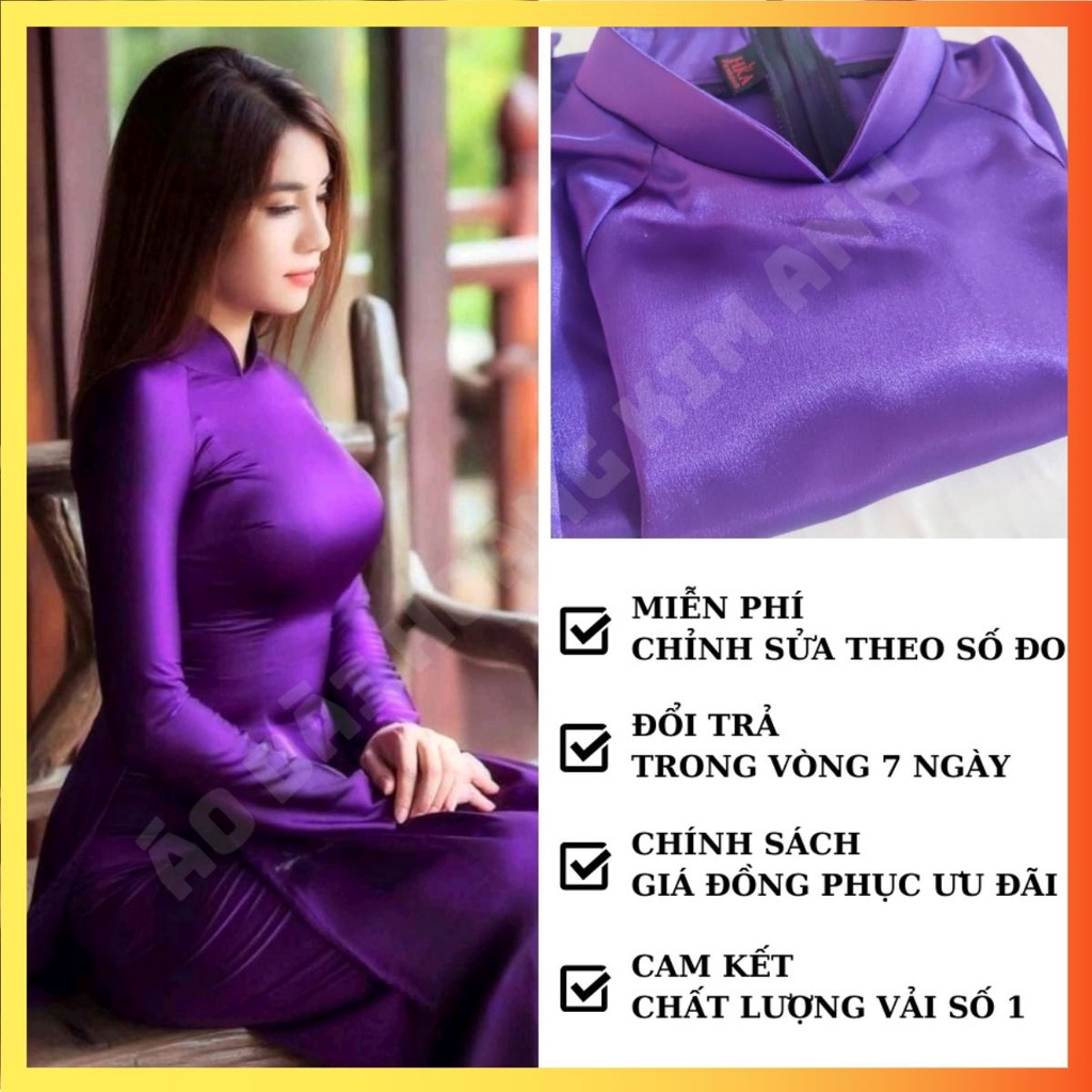 ÁO DÀI TRUYỀN THỐNG TÍM PHI BÓNG PHƯỚC THỊNH CO DÃN KÈM QUẦN, ÁO DÀI MAY SẴN CÓ BIGSIZE ADT2TPB-Tím