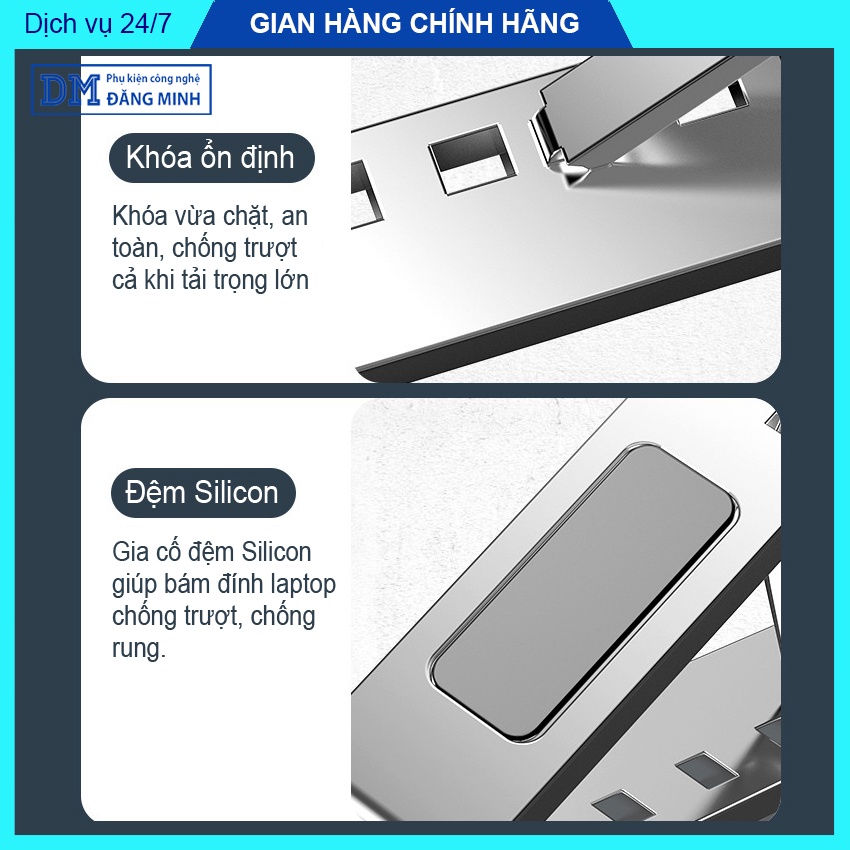 Giá đỡ MACBOOK, LAPTOP, IPAD hợp kim nhôm điều chỉnh độ cao độ nghiêng kiêm đế tản nhiệt cho laptop – DMtech