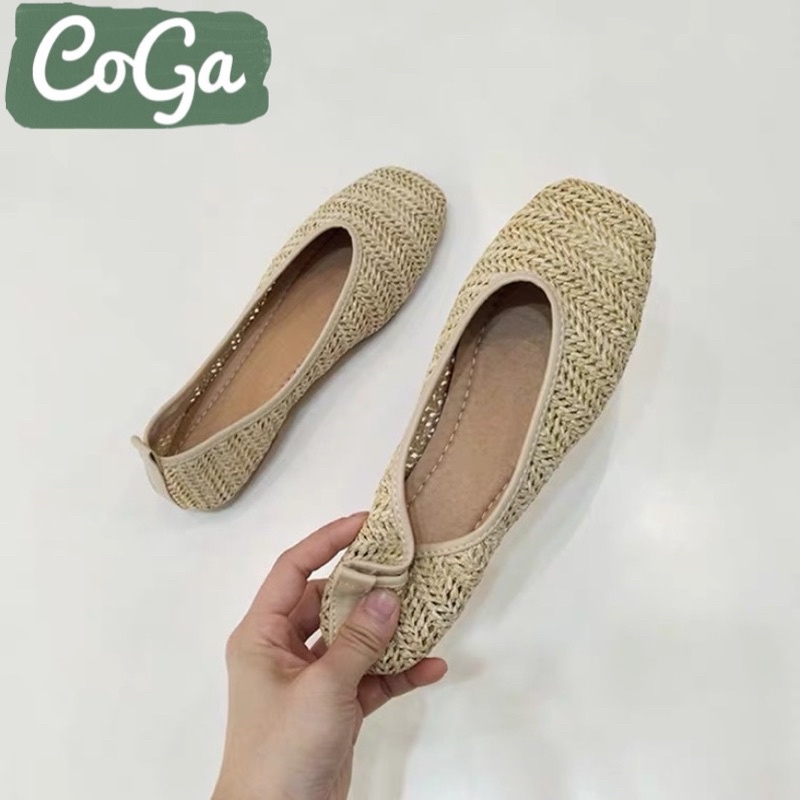 Giày búp bê đế bằng dệt cói mát mẻ thích hợp đi biển