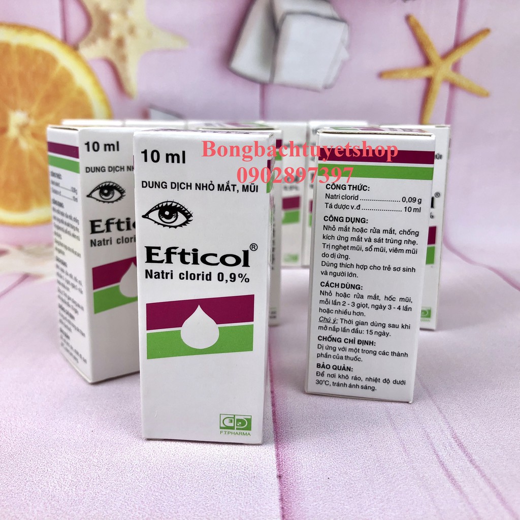 Nước muối sinh lý Efticol vệ sinh mắt mũi 10ml  Natri clorid 0,9% ( 1 chai )