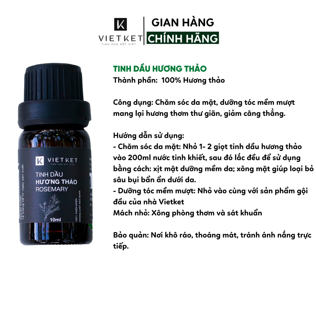 Tinh Dầu Hương Thảo VIET KET Chăm Sóc Da Mặt, Dưỡng Tóc Mềm Mượt, Hương Thơm Thư Giãn 100ml