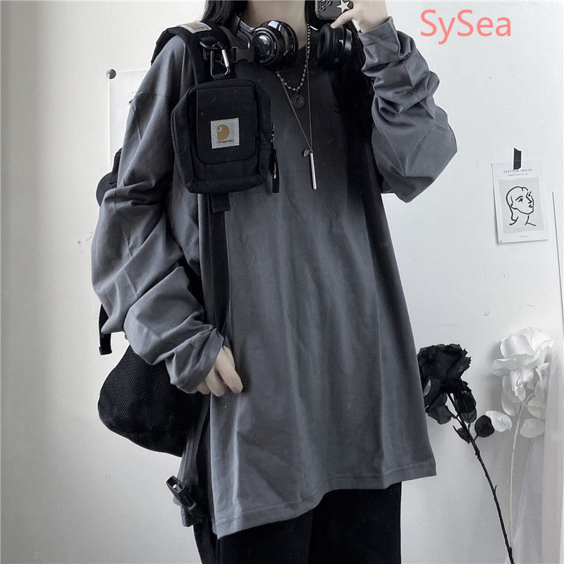 Áo Thun Tay Dài Dáng Rộng 100% Cotton Thời Trang Mùa Thu Cho Nữ