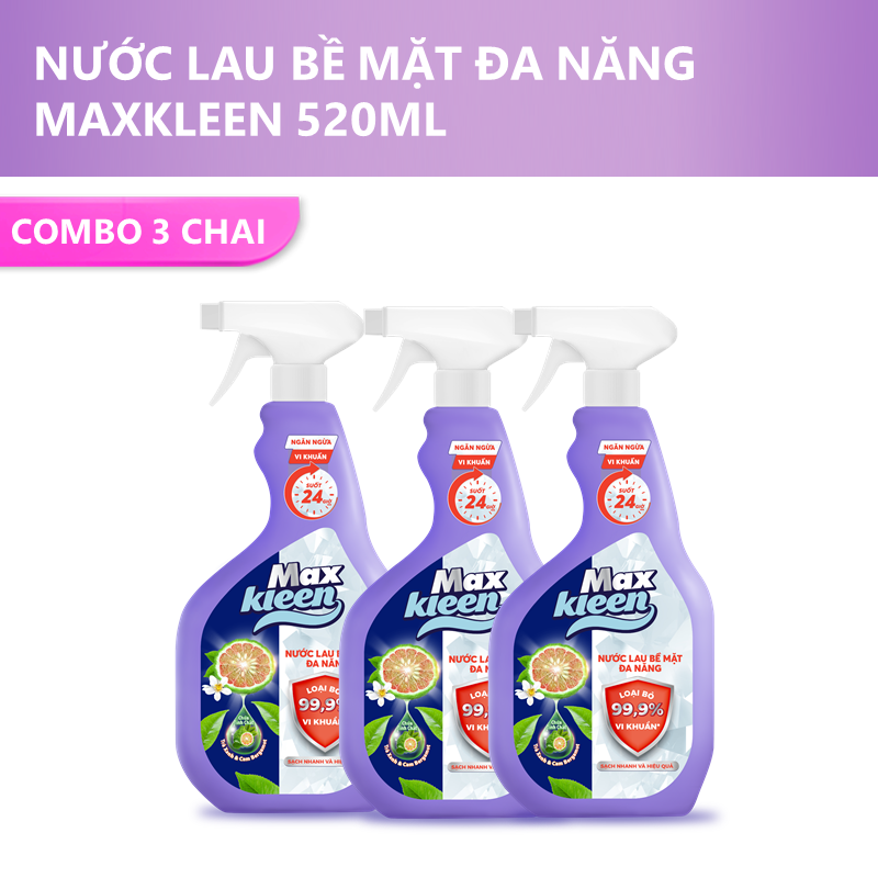 Combo 3 Chai Nước Lau Bề Mặt Đa Năng MaxKleen (520ml/chai)