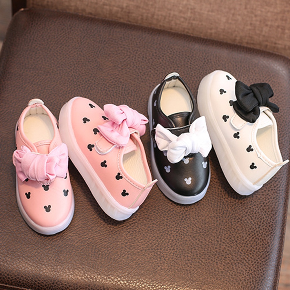 <twicebuy> Fashion Lovely Kids Girls Bowknot LED Light Magic Tape Casual Princess Shoes