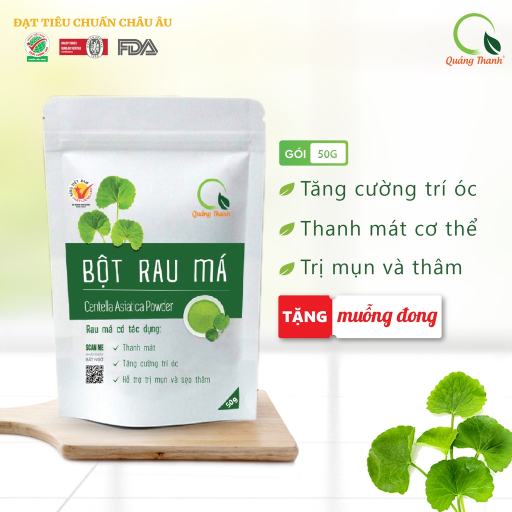 [CHÍNH HÃNG] Bột Rau Má Quảng Thanh 100% Nguyên Chất Sấy Lạnh - Thanh nhiệt, mát gan, giảm mụn - Gói 50 gr
