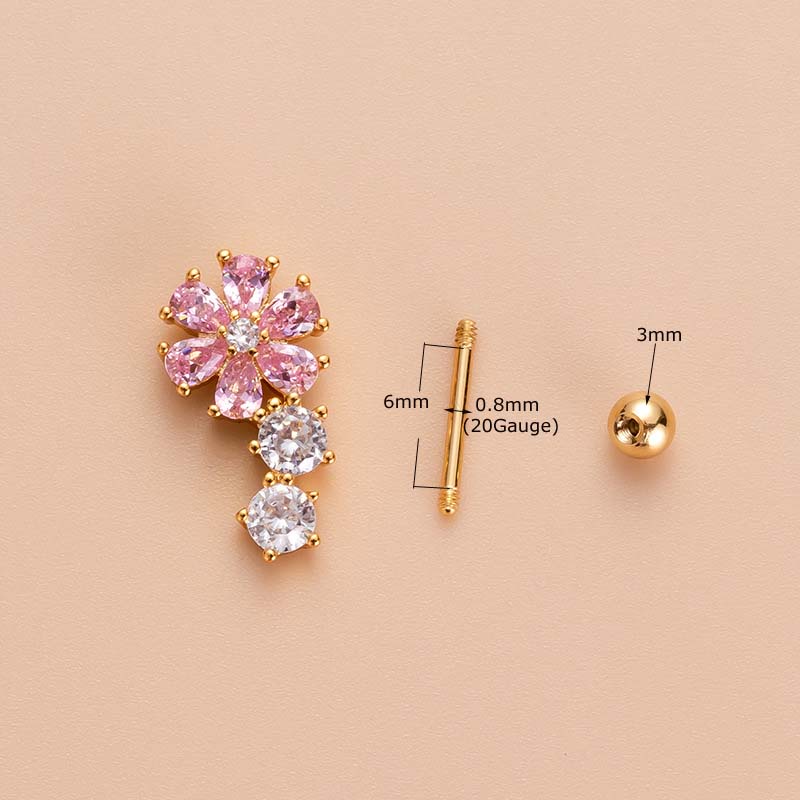 1 Khuyên Tai Helix Thẳng / Sụn Tai Hình Trái Tim Mạ Vàng 18k 20Gauge