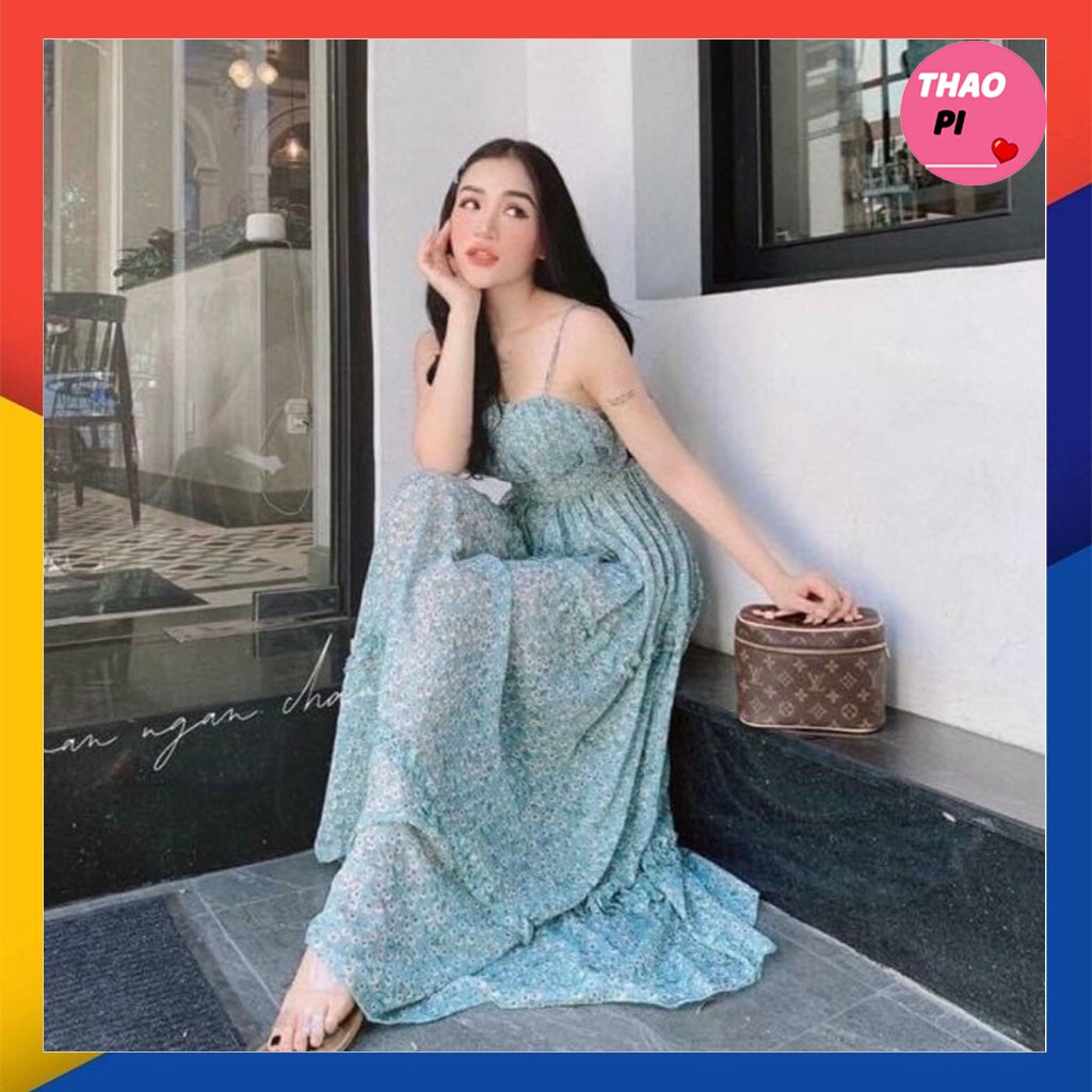 Đầm maxi hoa hai dây bo ngực siêu đẹp - hình thật