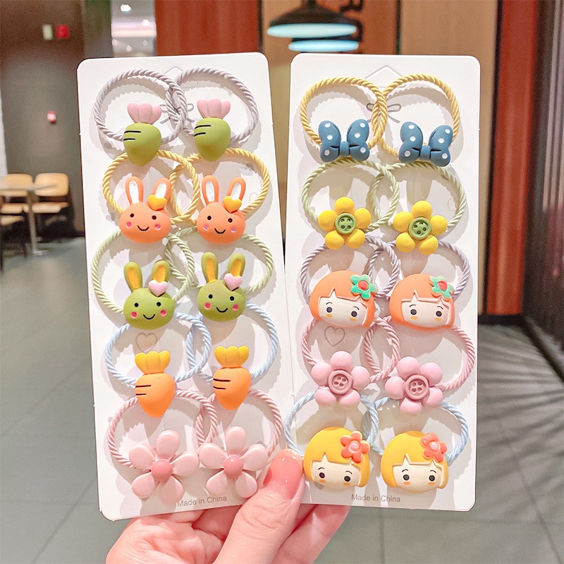 Set 10 dây buộc tóc cao su họa tiết hoạt hình dễ thương dành cho bé gái