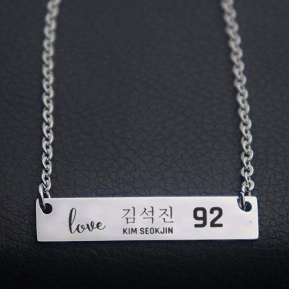 ☆YOLA☆ Fashion Nameplate Pendants Jewellery Clavicle Chain BTS ARMY Necklace Gift KPOP Bangtan Boys Rectangle Charms English Lettering