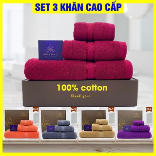 Khăn tắm xuất khẩu châu âu kèm hộp sang trọng, set 3 khăn tắm 100% cotton thích hợp làm quà tặng
