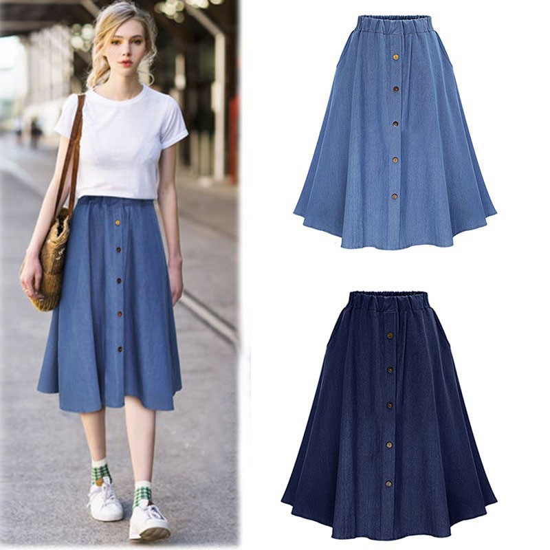 Chân Váy Denim Phối Nút Thời Trang Mùa Hè Thanh Lịch | BigBuy360 - bigbuy360.vn