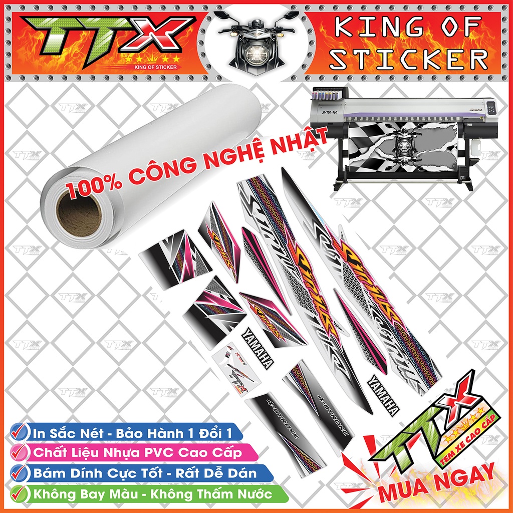 Tem xe sirius hoa văn , Team phụ kiện sirius màu titan chữ hồng nền trắng cực đẹp, Shop TTX tem rời sirius mã (S0030/00)