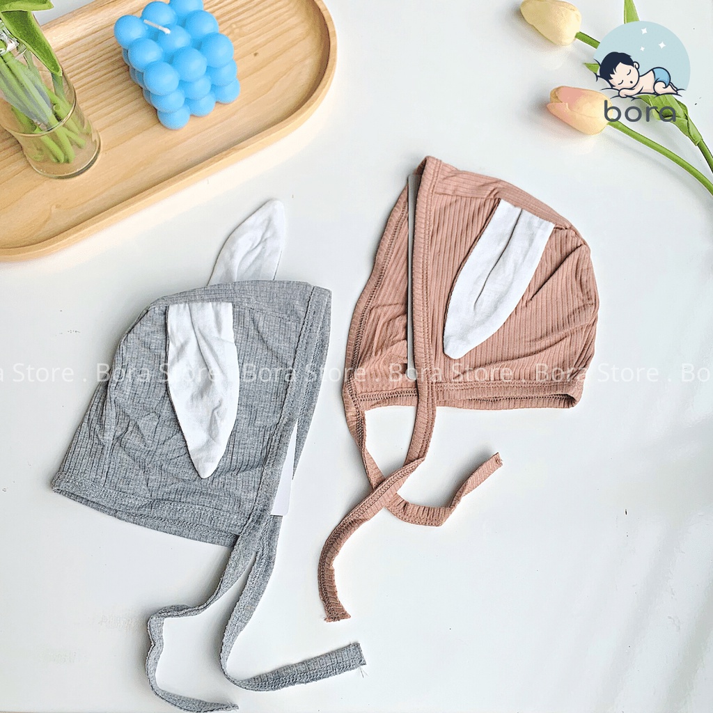 Mũ tai gấu, tai thỏ cho bé 0 - 6m có dây buộc Anminaza