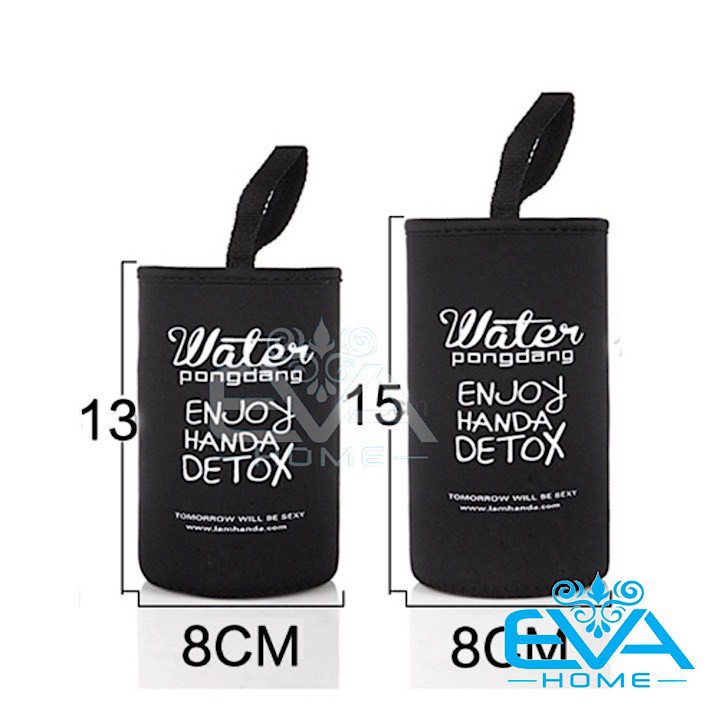 Túi Giữ Nhiệt Vải Neoprene In Chữ Detox Cho Bình Đựng Nước 600 Ml - 1000 Ml