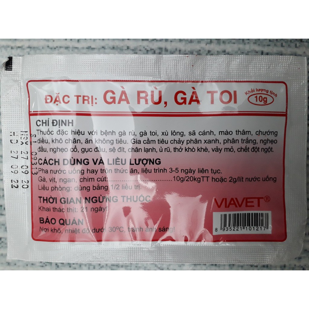 Via donald gói 10g. Gà toi, gà rù, xù lông, sã cánh, màu thâm, chướng diều