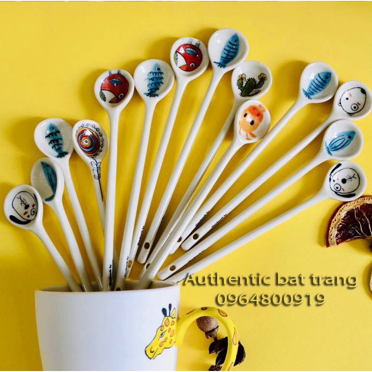 SIÊU XINH - Thìa (muỗng) hoạ tiết vẽ tay thủ công - sản xuất tại xưởng gốm sứ Authentic Bat trang