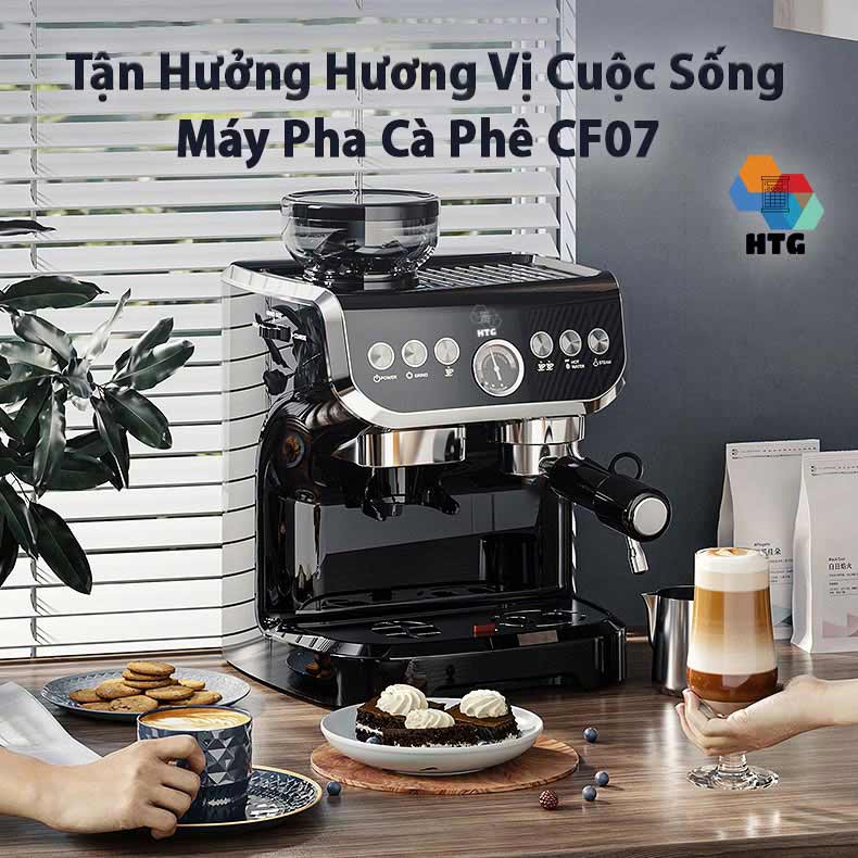 Máy pha cafe espresso CF07 tích hợp 2 trong 1, xay bột 15 mức độ, chế độ tự động, điều chỉnh định lượng tùy ý, 19 Bar