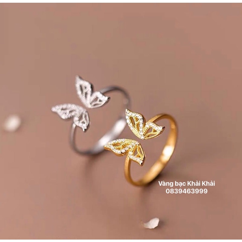 Nhẫn bươm bướm bạc ta mạ vàng 24kara - Nhẫn nữ bạc ta mạ vàng 24kara - Vàng bạc Khải Khải