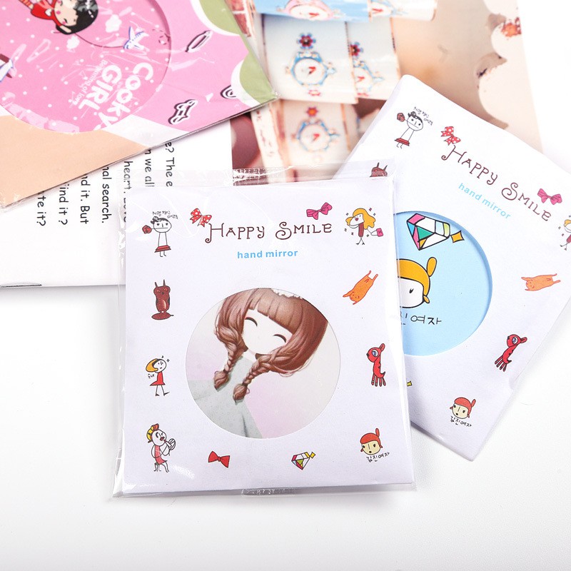 Gương trang điểm mini - cầm tay bỏ túi Hàn Quốc mini siêu cute viền kim loại