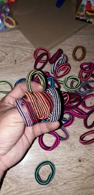 Sét 10 dây cột tóc bằng vải 2 sọc nhiều màu