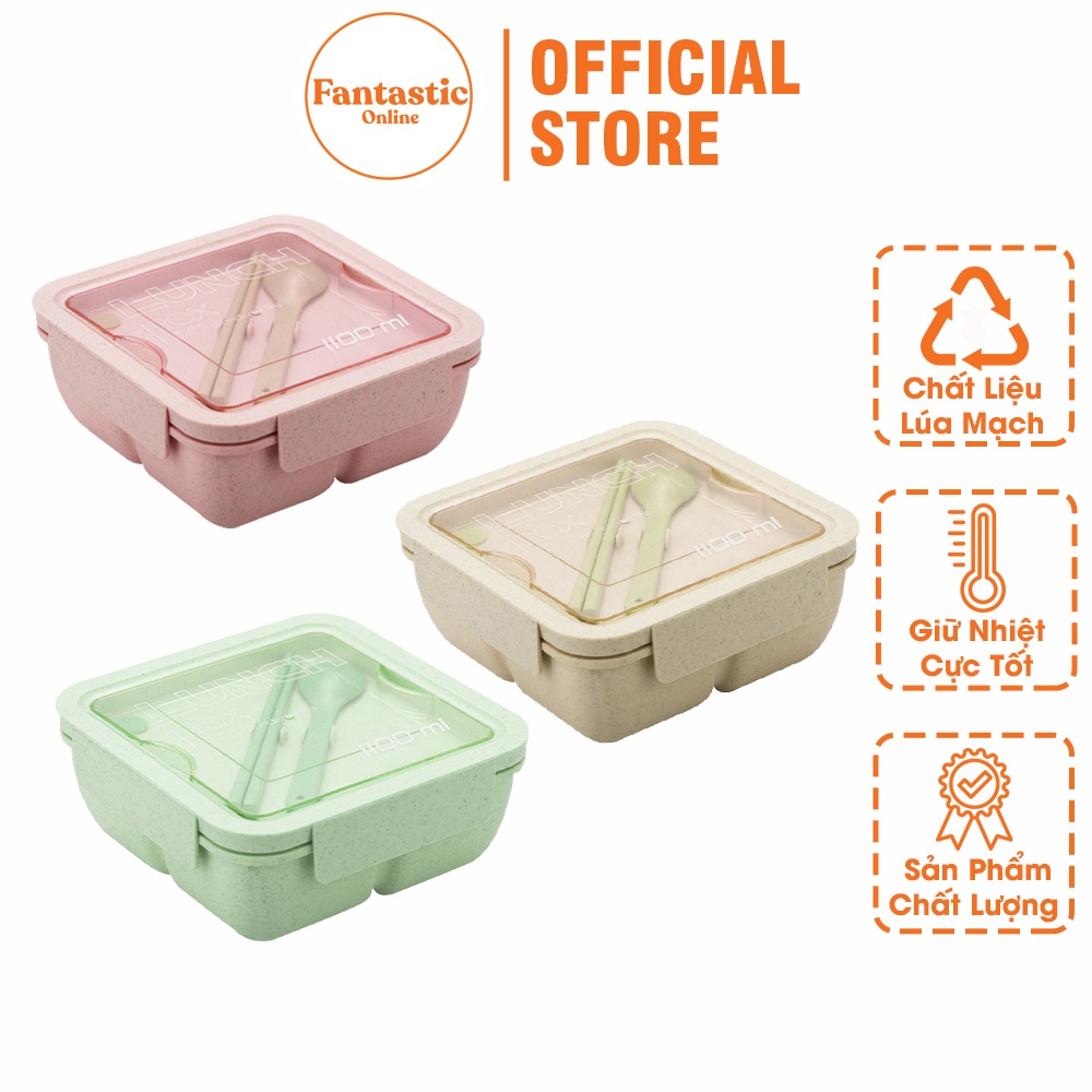 Hộp Cơm Giữ Nhiệt Bento 1100ml FANTASTIC - Hộp Cơm Bento 2 Ngăn Phong Cách Nhật