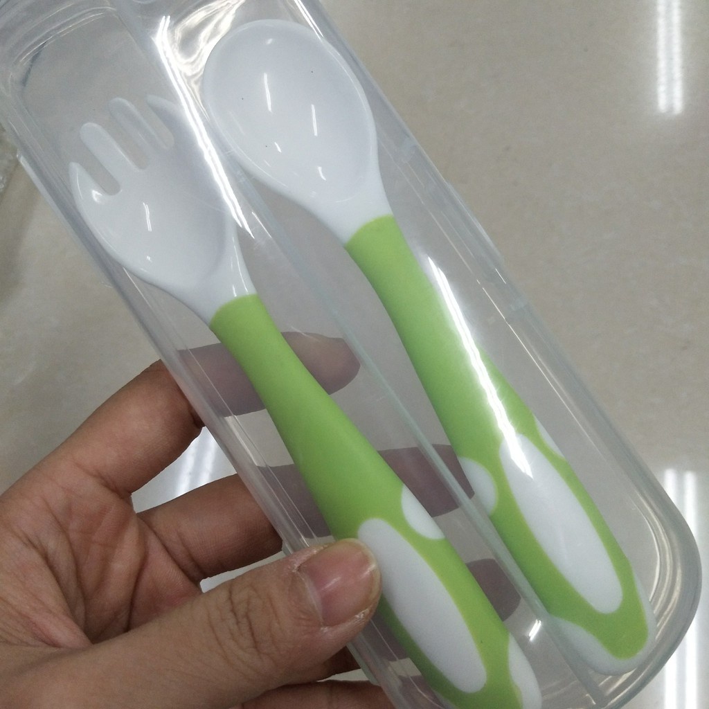 Set Thìa dĩa uốn cong 360 độ cao cấp kèm hộp cho bé tập xúc xinh xắn