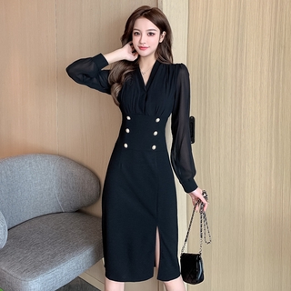 👗👗Quần Áo Bé Gái🙅Đầm Dài Tay Phong Cách One Piece Hàn Quốc💋🎉Đầm Voan Xếp Ly Một Mảnh Phong Cách Hepburn Pháp Thời Trang Mùa Thu Dành Cho Nữ
