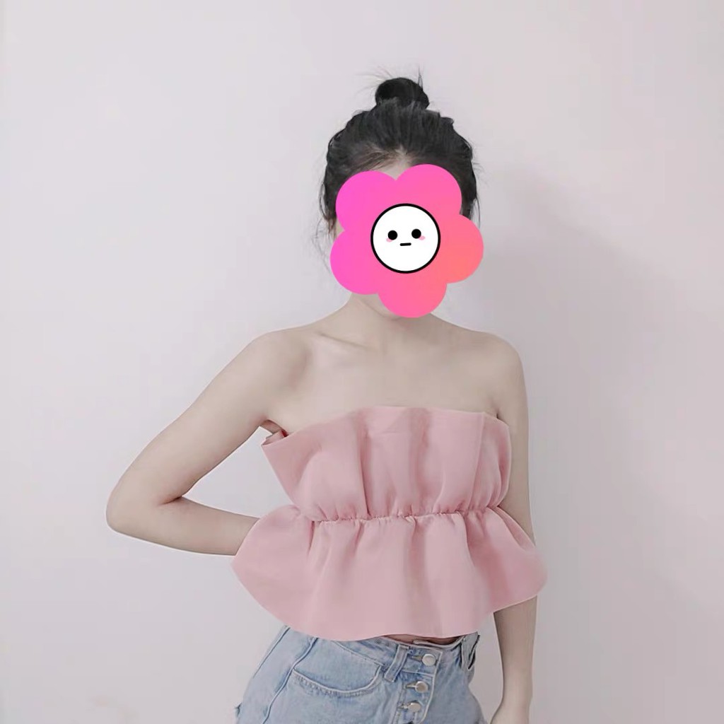 [Sẵn Hàng]♥️Áo Quây Croptop Ống Bèo Hồng(ảnh thật)Fzsize Dưới 55kg Pink Croptop