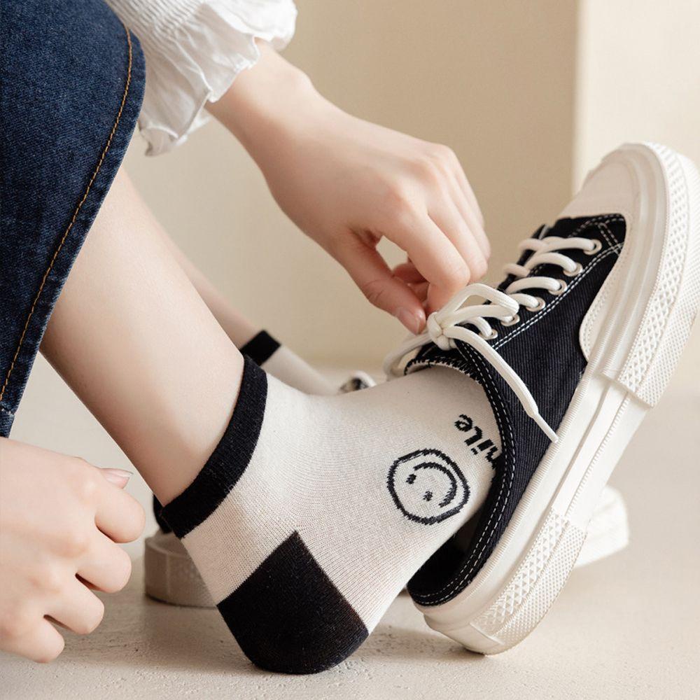 Vớ Cotton Ngắn In Họa Tiết Mặt Cười Ngọt Ngào Thời Trang Đường Phố Cho Nữ