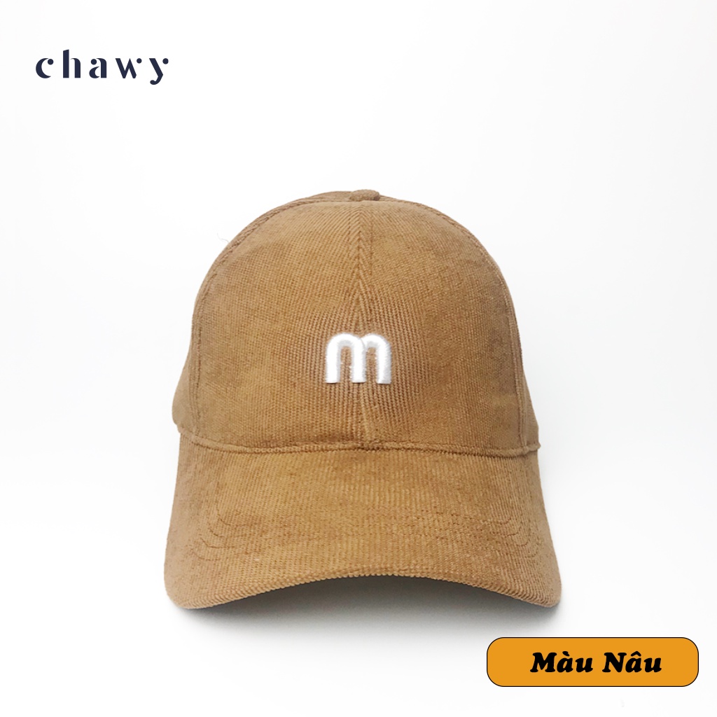 Mũ lưỡi trai nhung unisex, Nón kết nhung nam nữ thêu chữ  M phong cách Ulzzang Chawystore - NK14