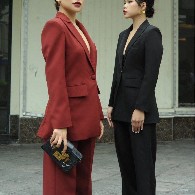 Áo blazer nữ đỏ chiết eo có đệm vai Hoankiem Blazer | BigBuy360 - bigbuy360.vn