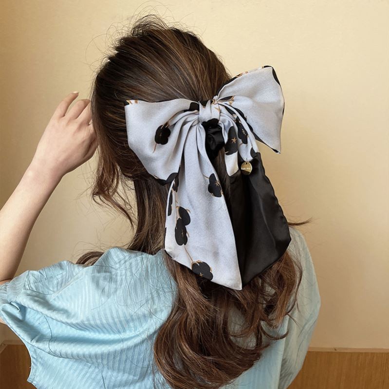 Dây Buộc Tóc Ruy Băng Thắt Nơ In Họa Tiết Hoa Phong Cách Hàn Quốc Thời Trang Cho Nữ