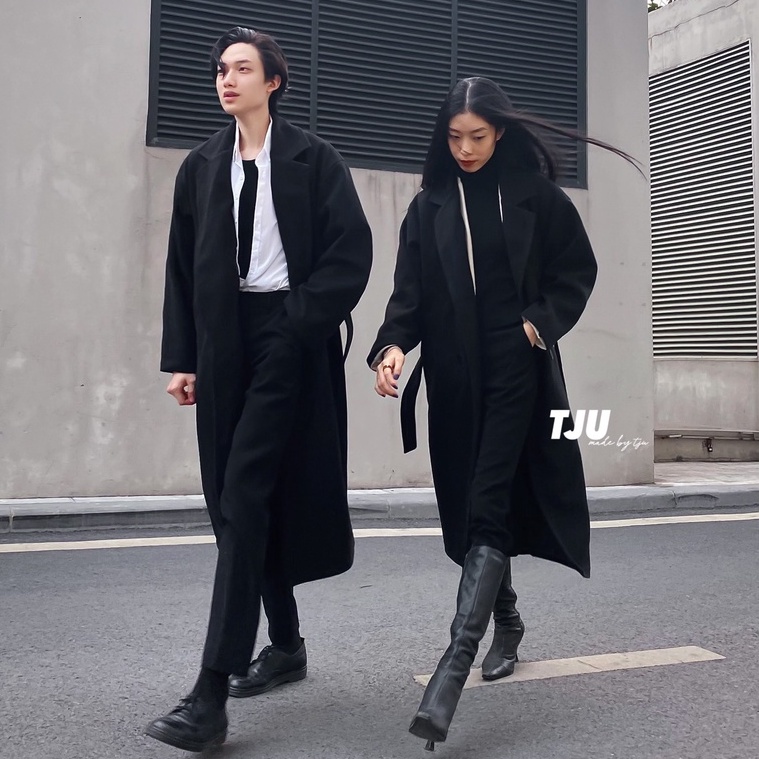 Áo khoác dạ dáng mangto 2 LỚP cổ vest có đai eo mặc đôi nam nữ BERLIN (TJU thiết kế) | BigBuy360 - bigbuy360.vn