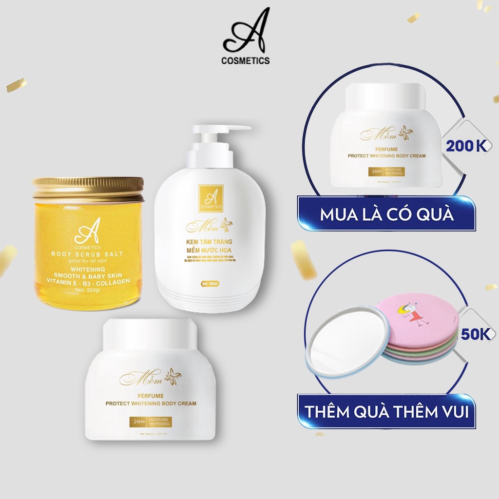 Bộ tắm trắng toàn thân cấp tốc  Acosmetics VIP05 gồm 1 Kem body mềm 250g 1 Kem tắm trắng 150g 1 Tẩy da chết 350g