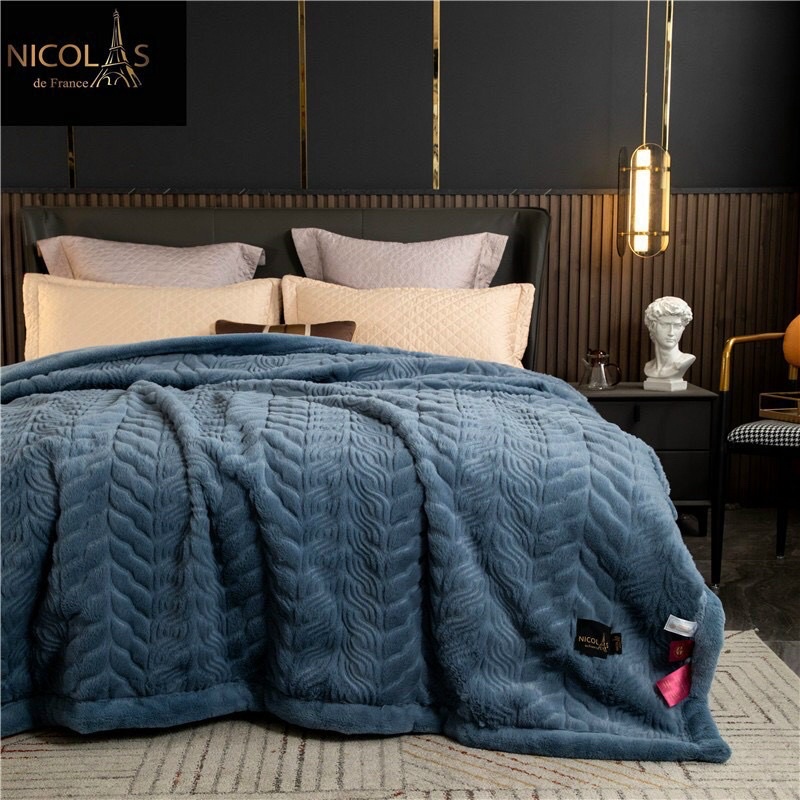 CHĂN LÔNG CÁO NICOLAS CAO CẤP 5,5kg CÓ TÚI XÁCH DA SỊN XÒ- hàng nhập loại 1