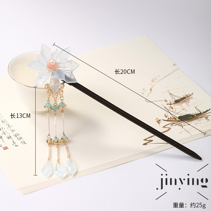 GETNOIVAS Trâm cài tóc bằng gỗ thiết kế hình hoa tua rua ngọc bích phong cách người Do Thái cổ điển