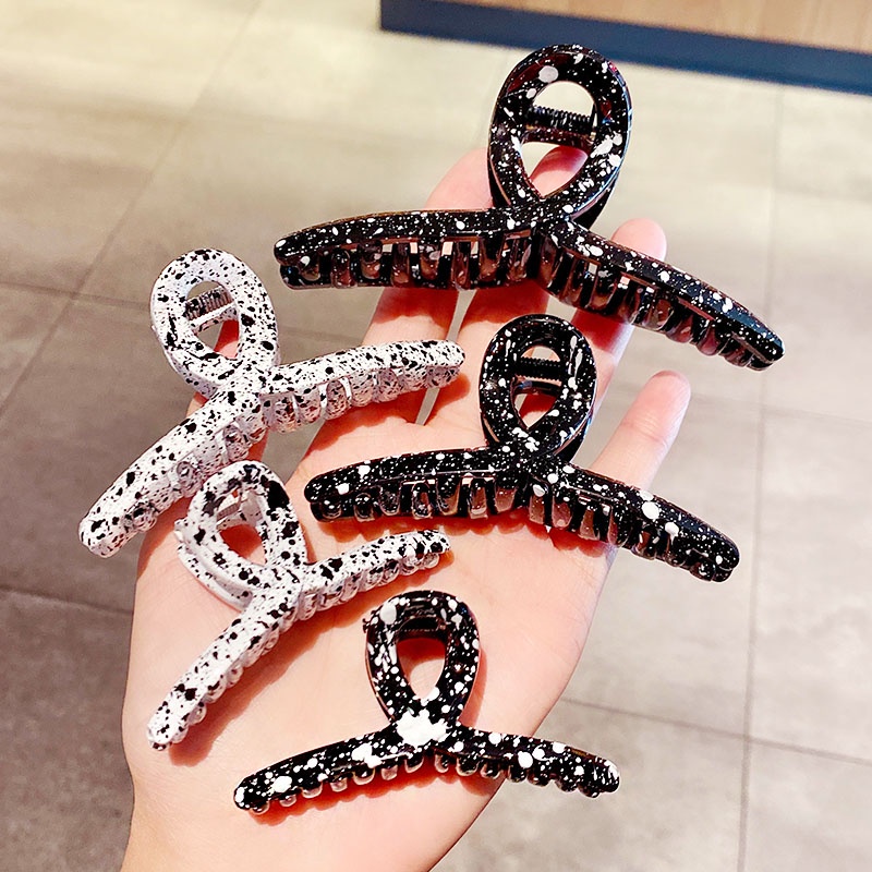 Kẹp Tóc Hình Vuông Họa Tiết Chấm Bi Đen Phong Cách vintage Hàn Quốc Thanh Lịch Dành Cho Nữ