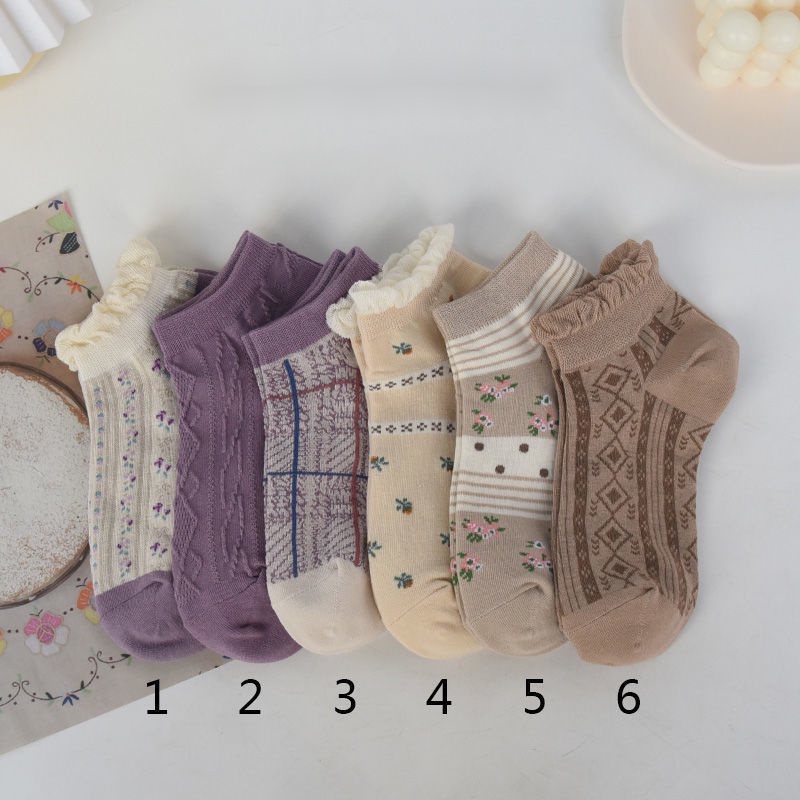 Vớ Thuyền In Hoa Màu Tím Khoai Môn Phong Cách Harajuku Nhật Bản Dễ Thương Dành Cho Học Sinh