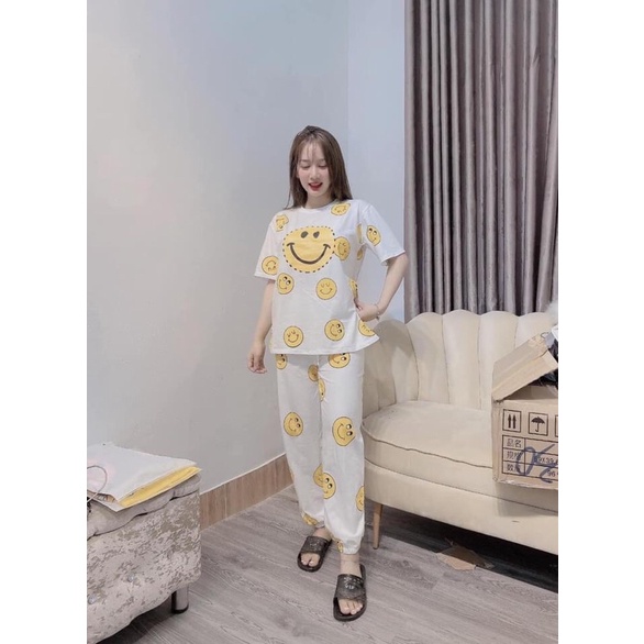 [Mã 55FASHIONSALE1 giảm 10K đơn 50K] Set bộ thể thao mặt cười áo form rộng quần dài bo gấu