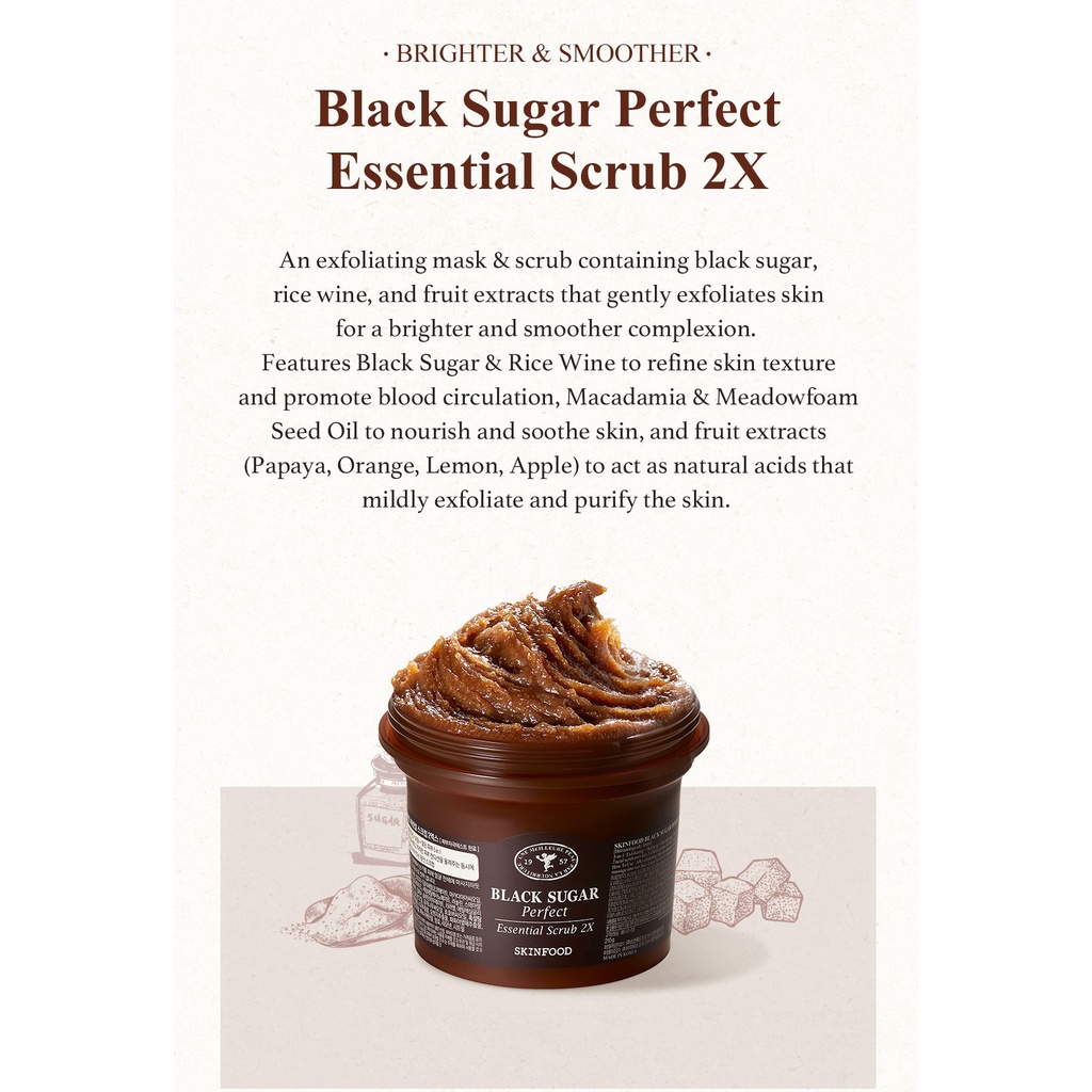 Tẩy da chết SKINFOOD Black Sugar Perfect chiết xuất đường đen massage loại bỏ mụn đầu đen dưỡng ẩm cho da mặt 210g