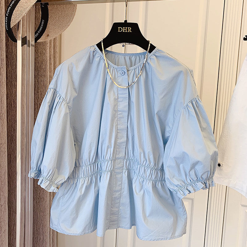 Áo Sơ Mi Tay Phồng Dáng Rộng Chất Liệu Cotton Phong Cách Hàn Quốc Thời Trang Cho Nữ