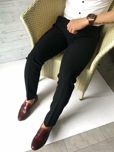 Quần Âu nam Đen Vải Chéo Loại Đẹp Quần Tây Nam co dãn không nhăn không xù dáng hàn quốc